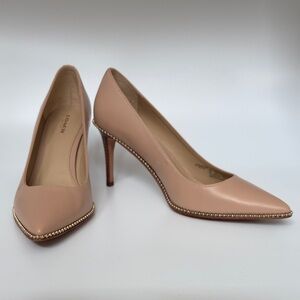 Coach Beige Leather Heels with Stud Accents